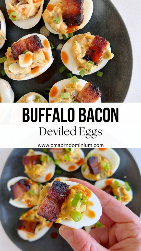 deviled eggs on a black plate
