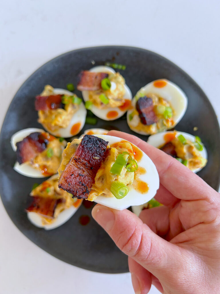 Easy buffalo bacon deviled eggs