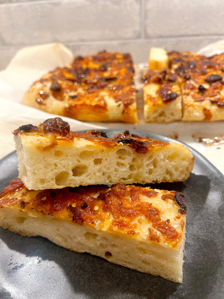Cheesy Hot Honey Sourdough Focaccia Bread