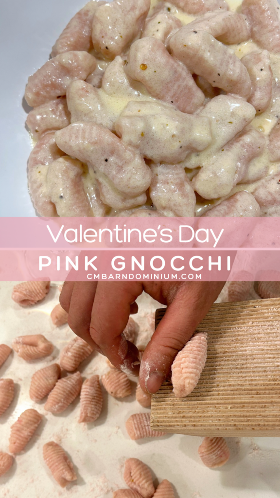 pink, gnocchi being made
