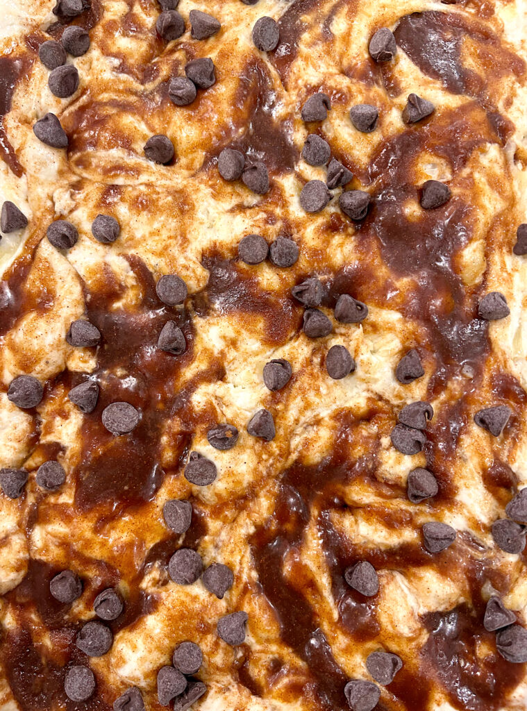 bread dough with cinnamon swirl and chocolate chips