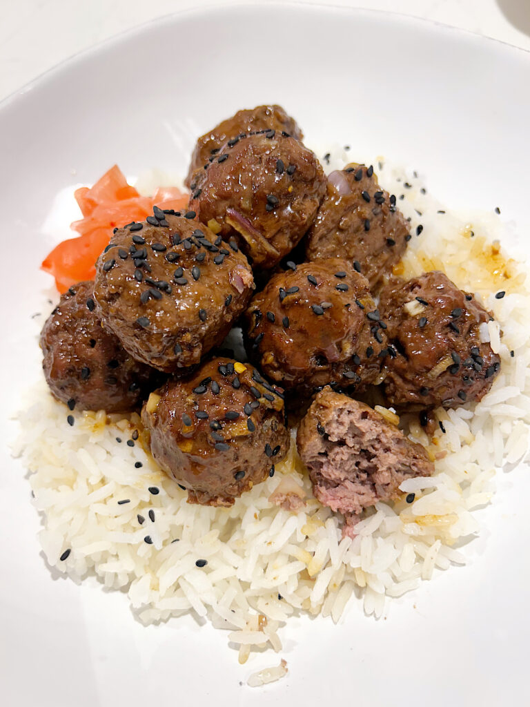 meatballs on a bed of rice