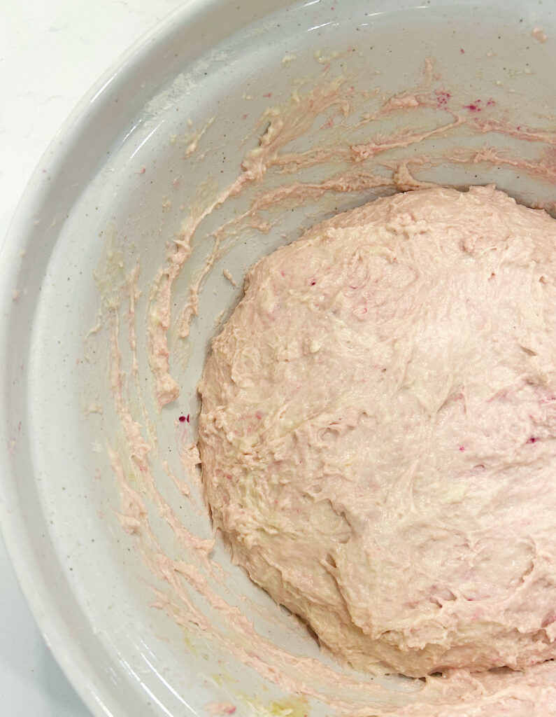 sourdough bread dough in a large white bowl