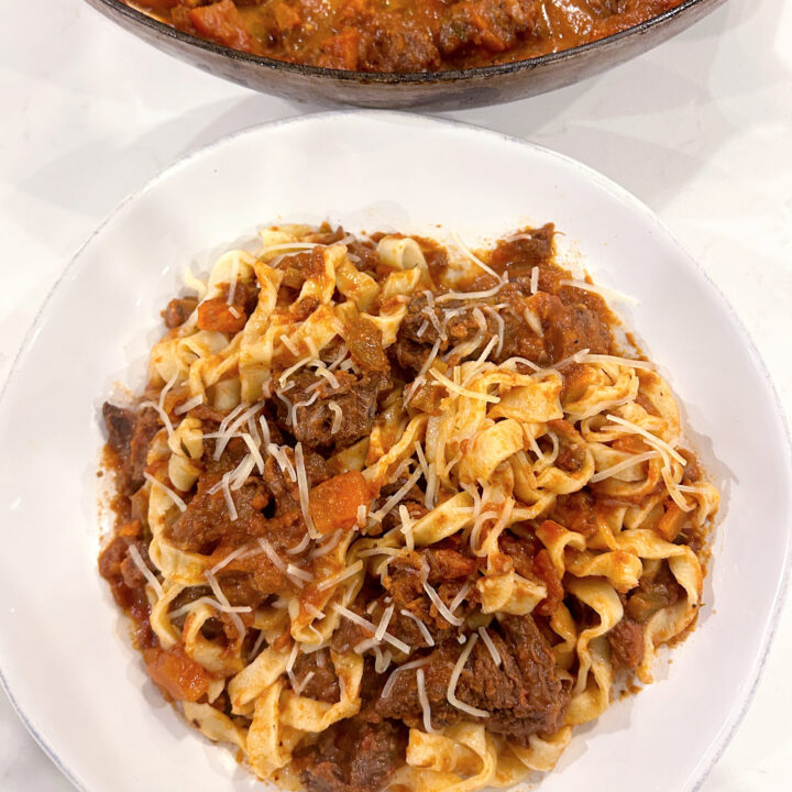 bowl of pasta with red meat sauce