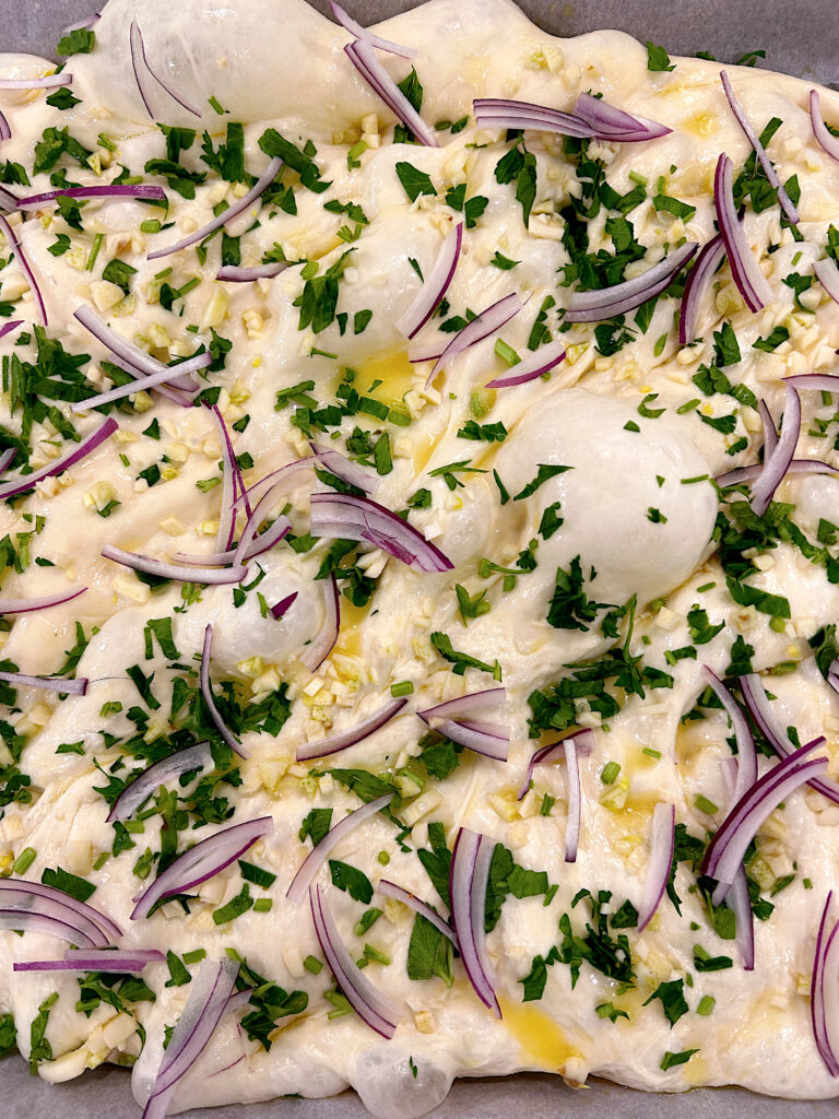 bread dough with parsley, garlic and onion