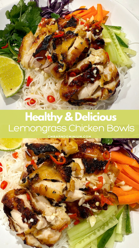 bowl with fresh vegetables, rice noodles and crispy chicken