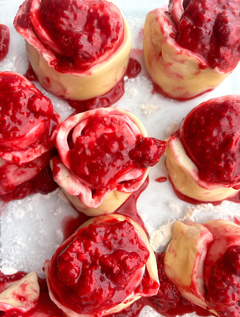 sourdough rolls with raspberry filling unbaked