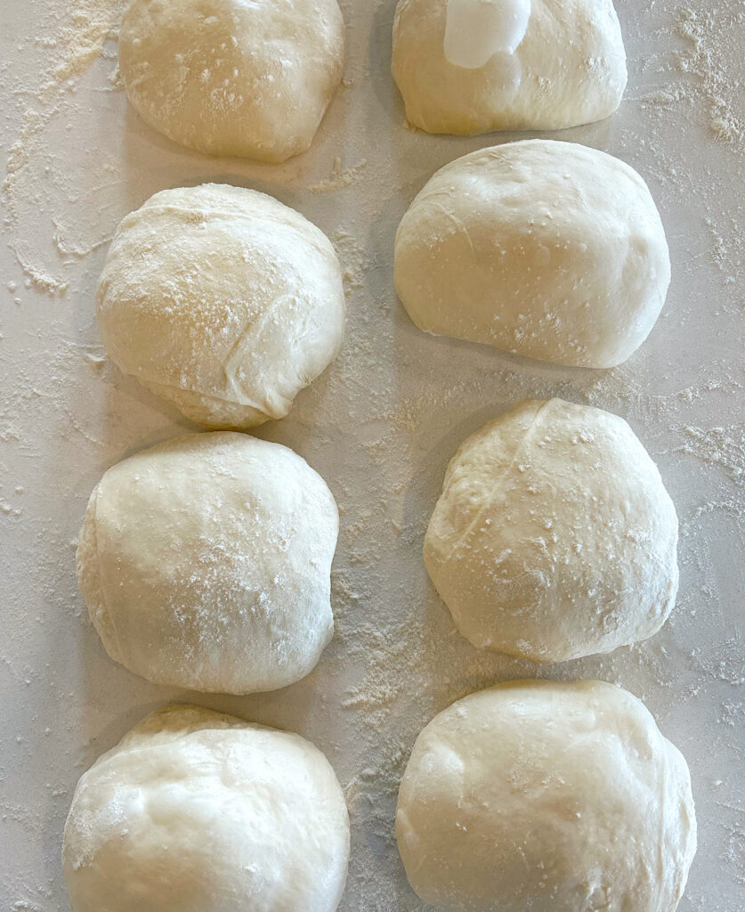 sourdough hamburger buns before being baked