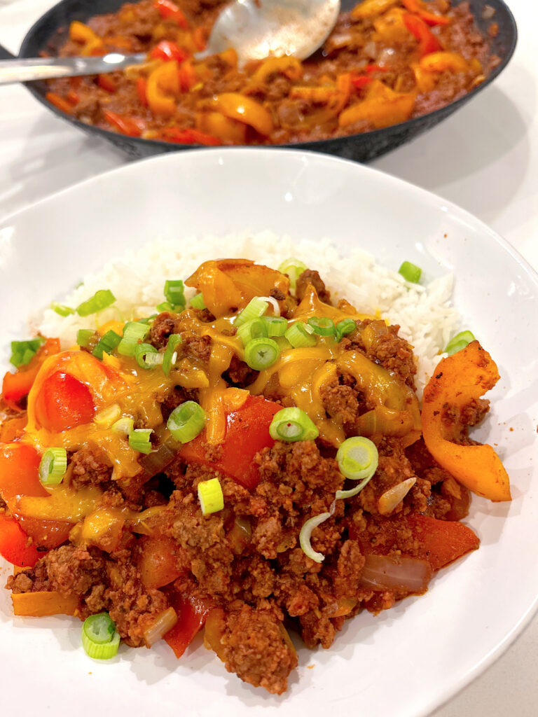 20 Minute Healthy Unstuffed Peppers using ground meat