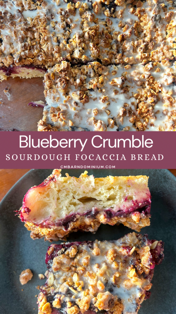 soft sourdough bread with blueberries and a crumble topping