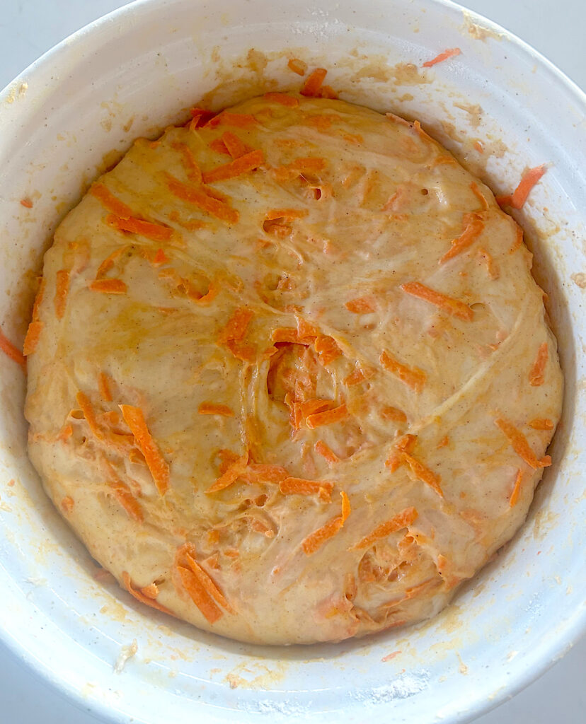 bread dough with grated carrots in it
