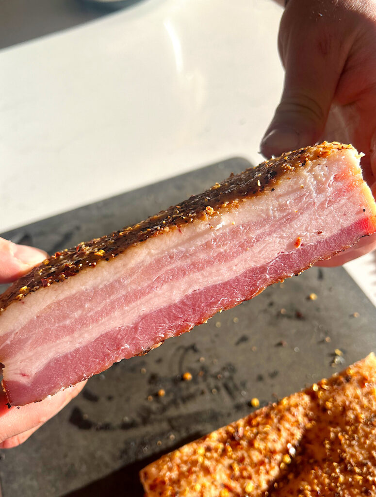 cross section of smoked bacon