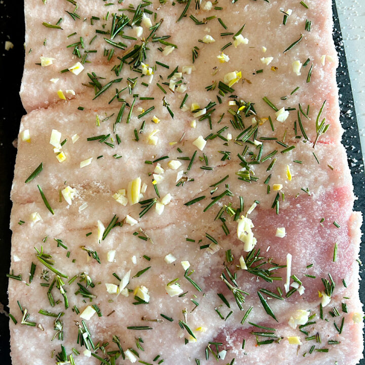 pork belly with curing salt, rosemary and garlic