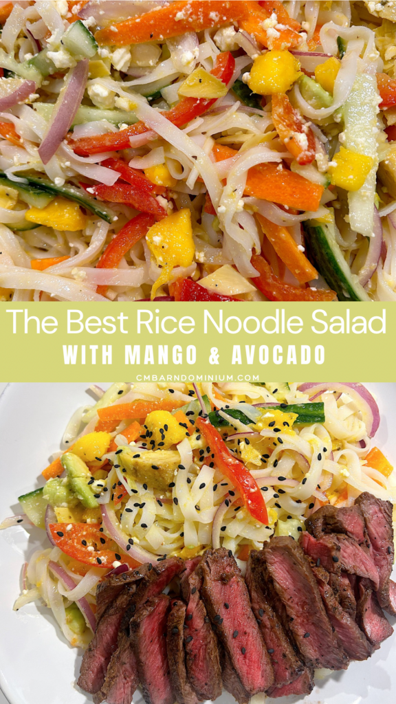vegetable and noodle salad with steak