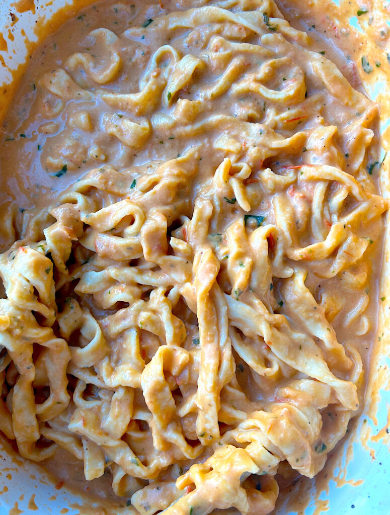 linguini pasta tossed in a tomato basil sauce