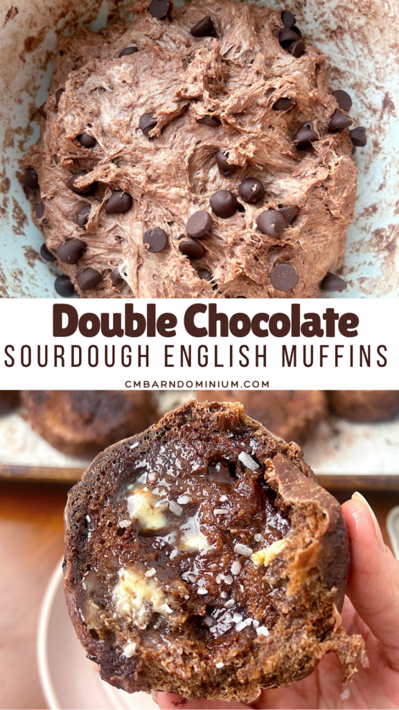 chocolate english muffin with butter and flaky salt