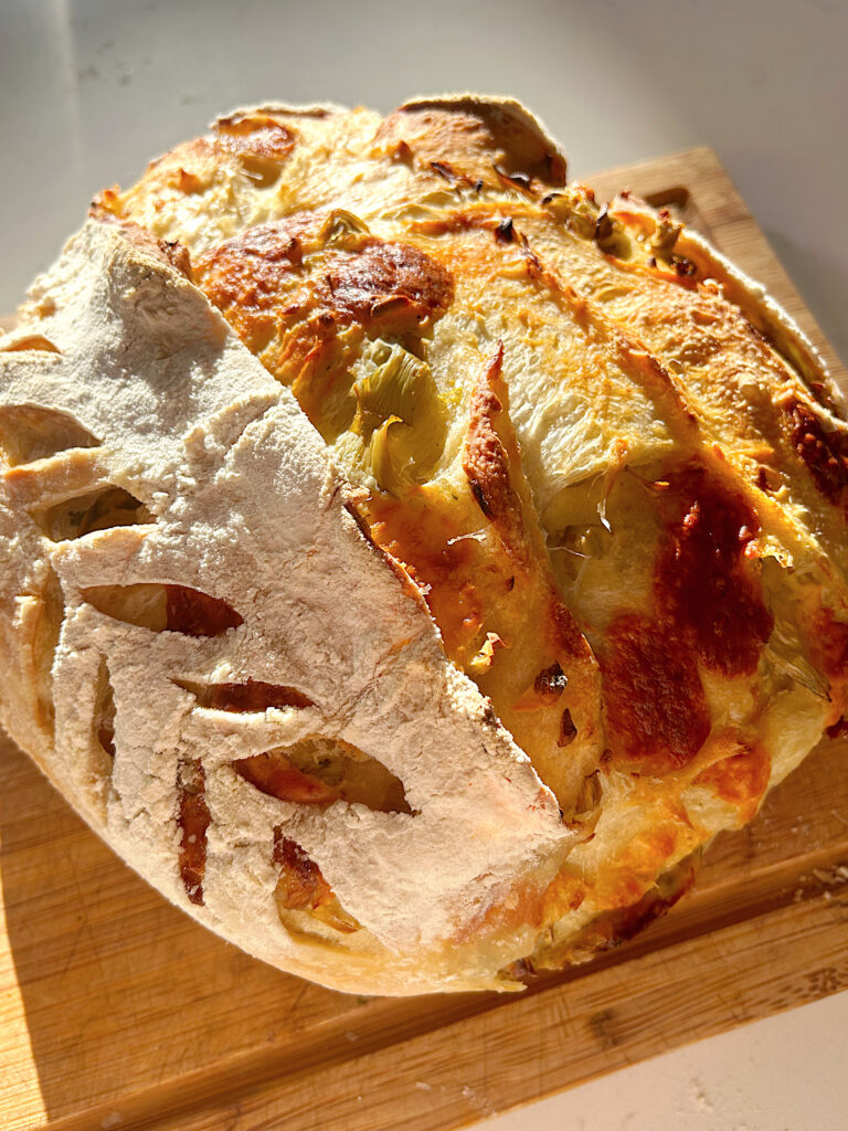 Cheesy Garlic Artichoke Sourdough Bread