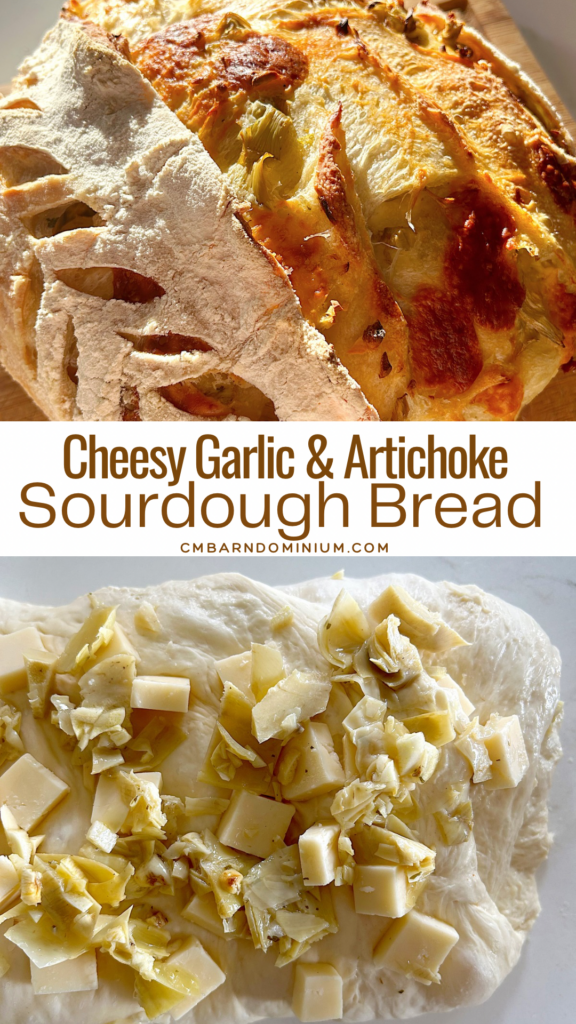 loaf of osurodugh with garlic, cheese and artichoke inside