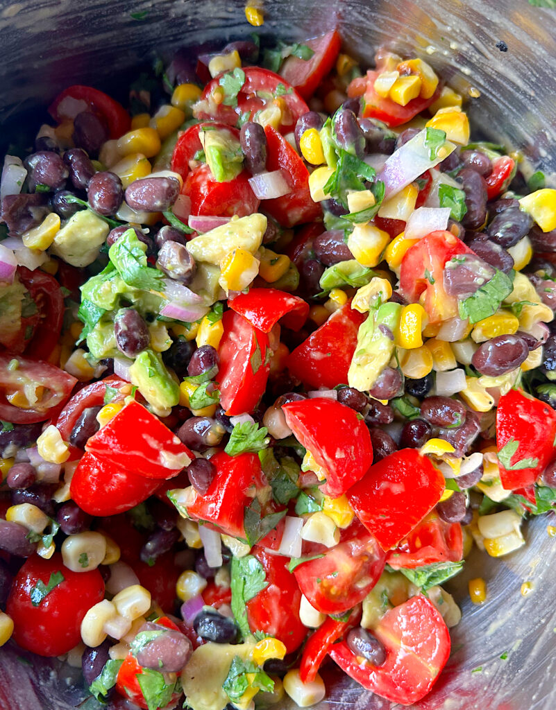 fresh salsa with corn, black beans, avocado and tomato