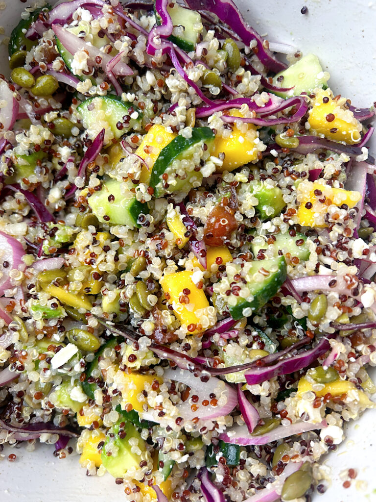 mango date quinoa salad with avocado and cucumber 