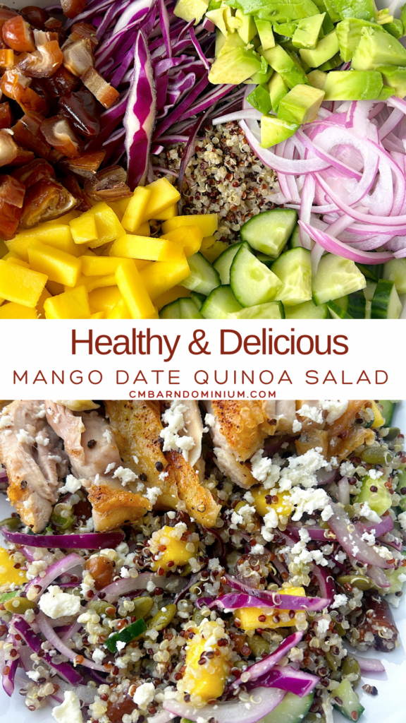 quinoa salad with mango, dates, avocado, and red onion