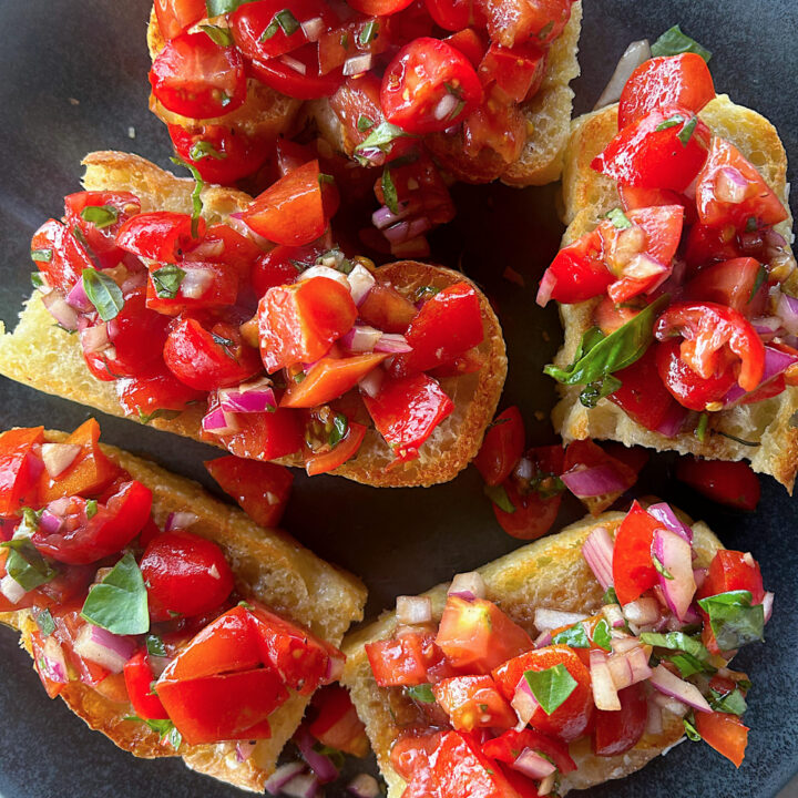 tomato and basil chopped on focaccia bread