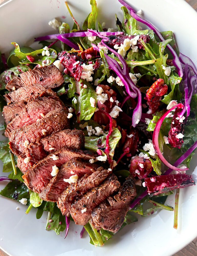 Venison And Beet Steak Salad with Blueberry Vinegarette