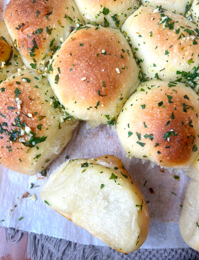 The Most Soft & Fluffy Garlic Herb Sourdough Rolls