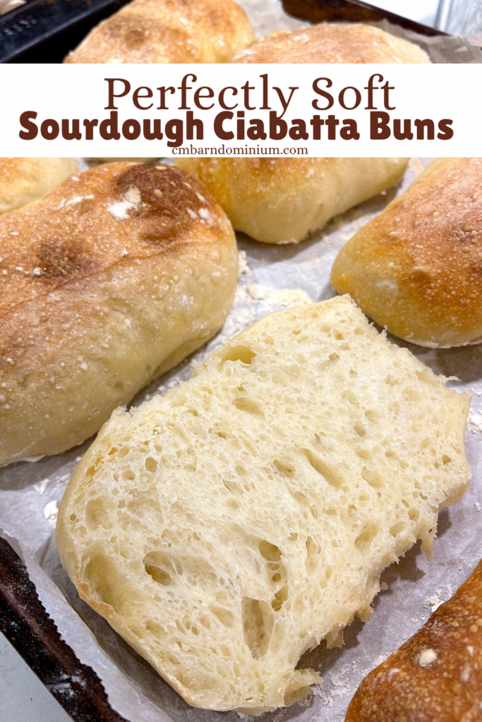 sourdough ciabatta buns on a baking sheet