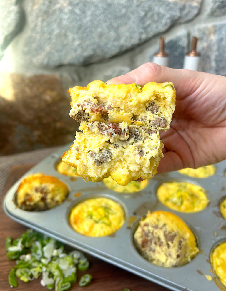 egg bites full of cheese, meat and bacon
