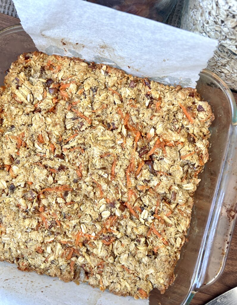 a square pan of healthy oatmeal bars