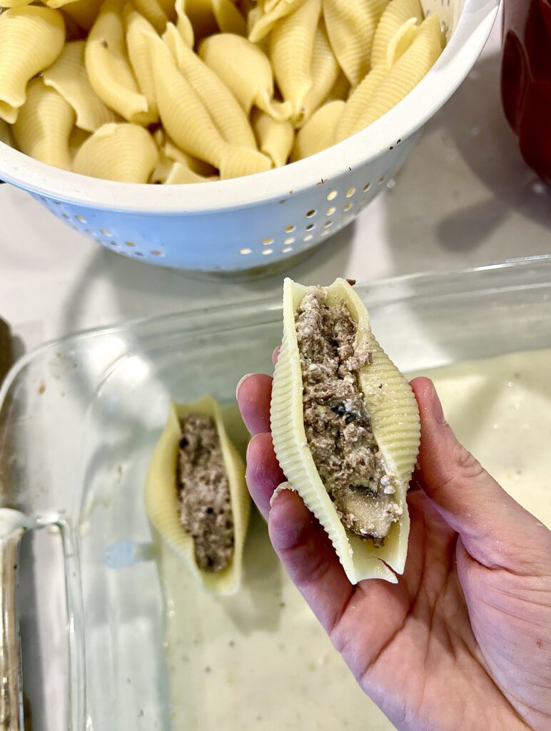 a pasta shell full of meat filling