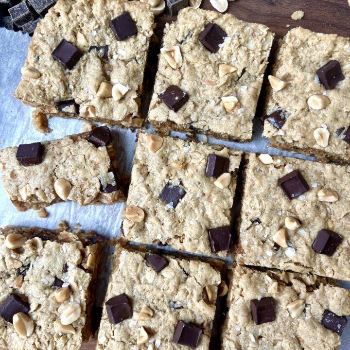 peanut butter and chocolate cookie cut into squares