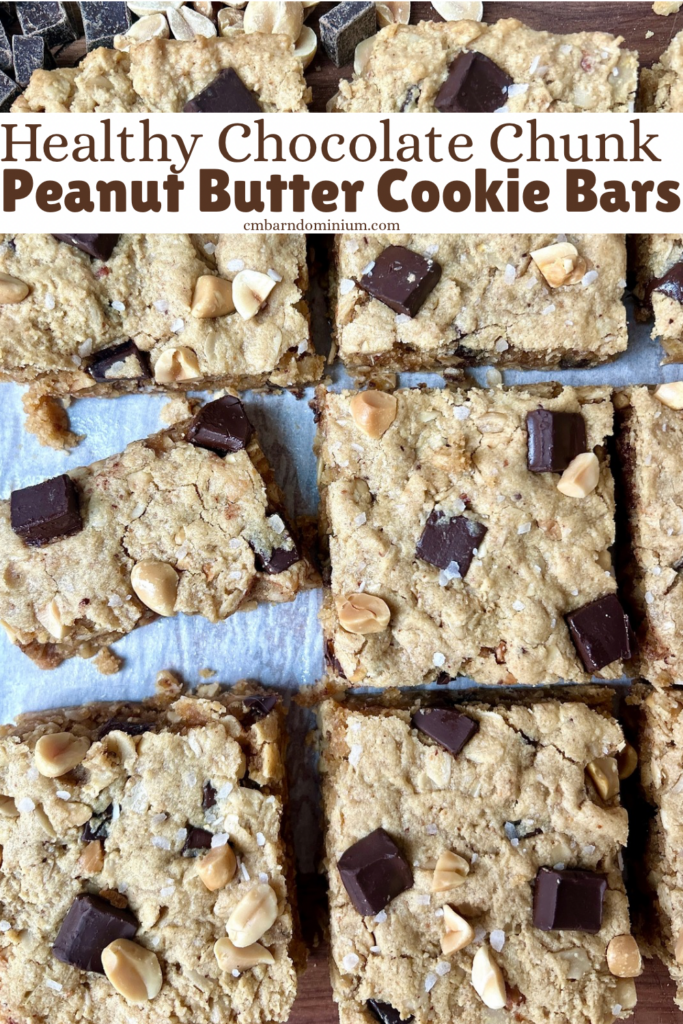 cookie bars with chocolate chunks sliced into squares