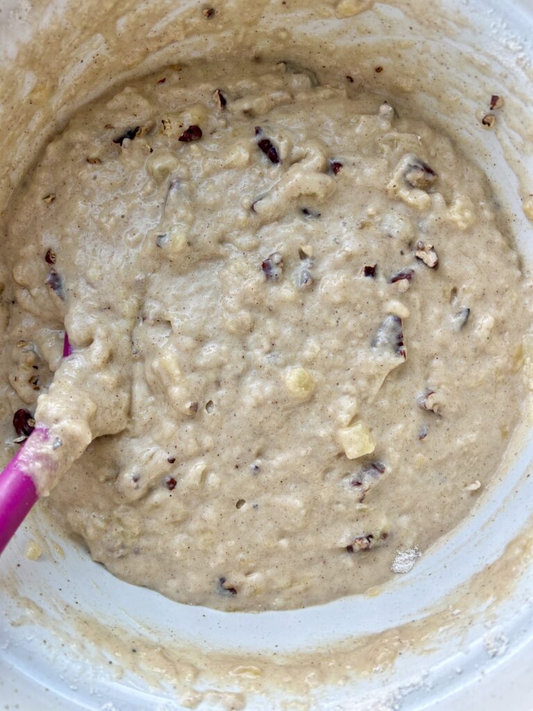 a bowl of banana cake batter