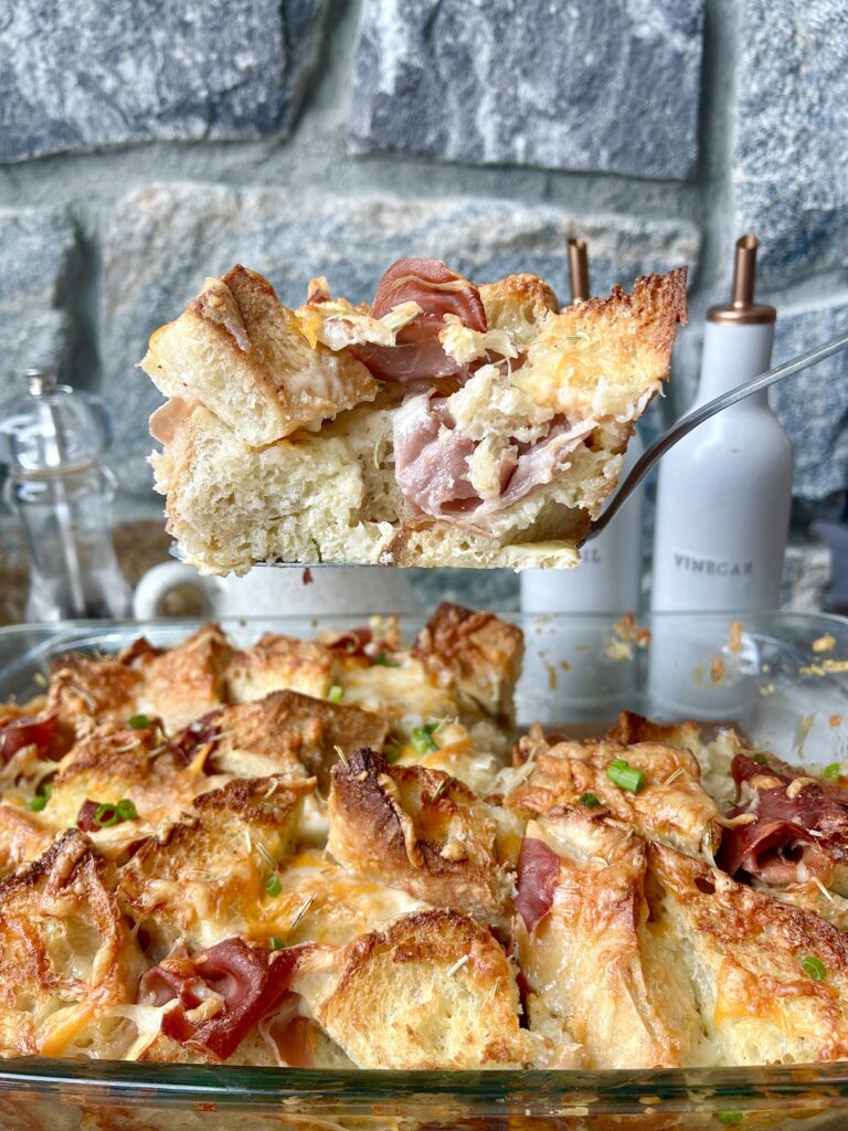 a sliced of savoury baked French toast