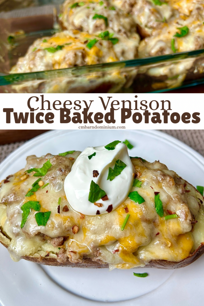 a white plate with a cheesy stuffed potato with sour cream on top