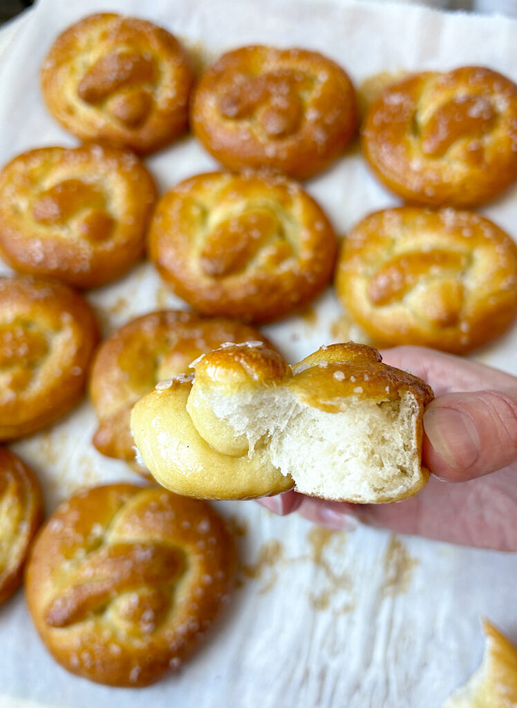 a soft pretzel ripped in half