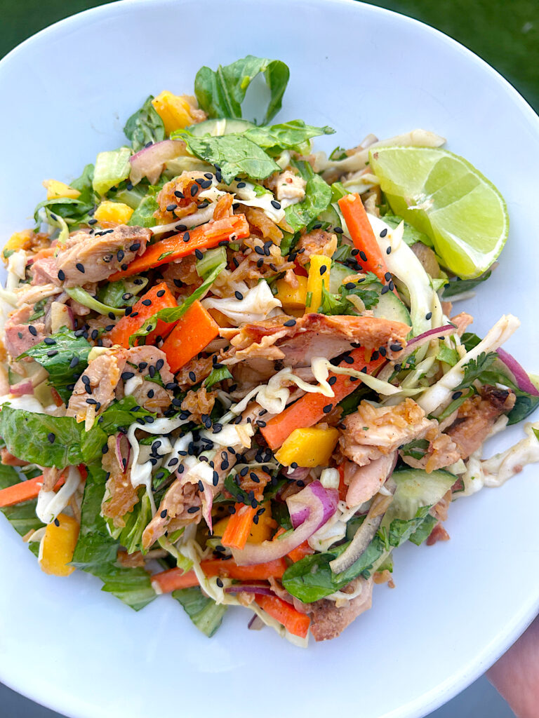 Peanut Mango Crispy Rice Salad with Chicken