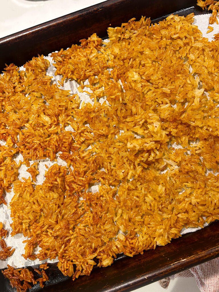 a being sheet of golden crispy rice