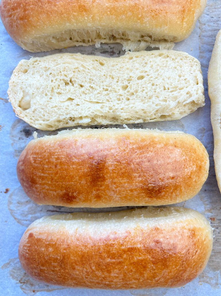 Soft Golden Brioche Sourdough Hot Dog Buns
