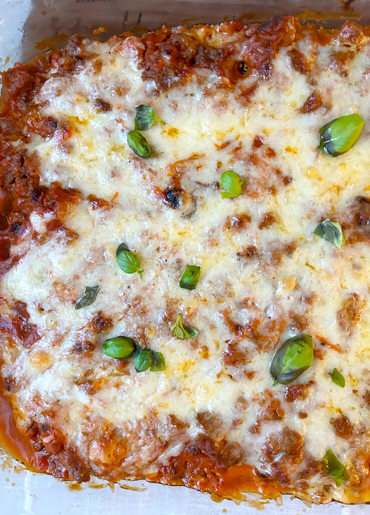 baked pasta with red sauce and cheese