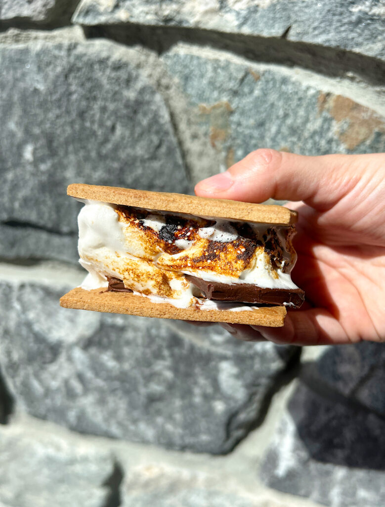 a s'more with homemade marshmallows toasted and homemade graham crackers