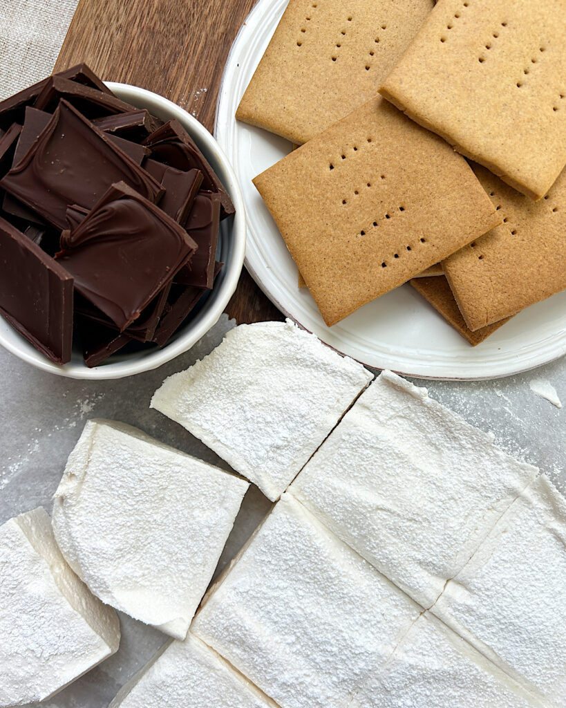 marshmallows, chocolate and graham crackers 