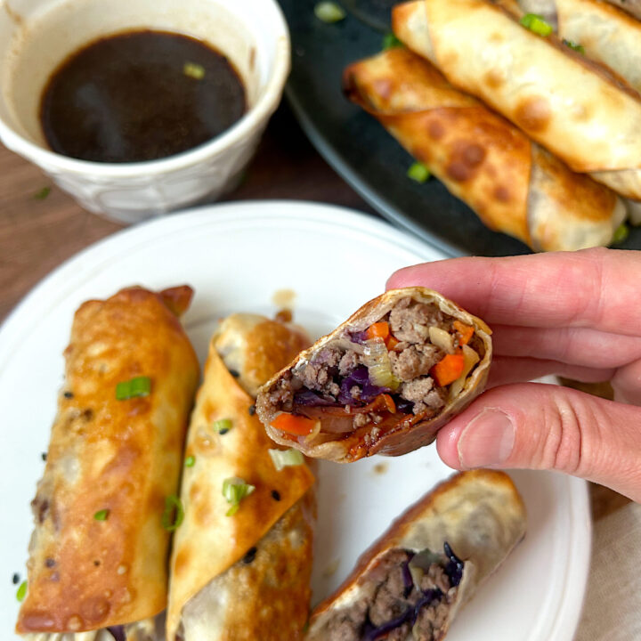 crispy golden egg rolls filled with venison and vegetables