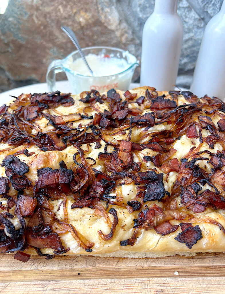 focaccia bread with caramelized onions and bacon