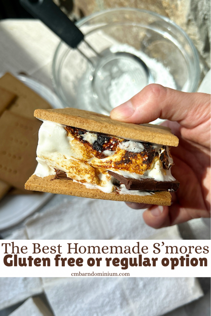 a toasted marshmallow in between graham crackers with chocolate