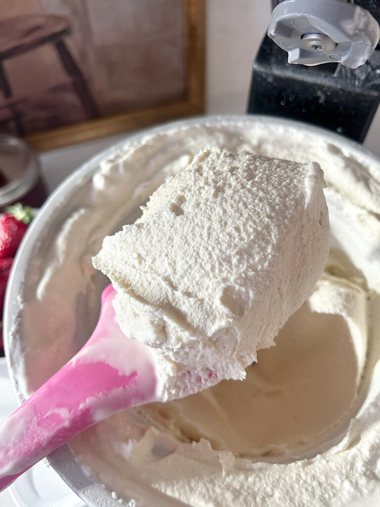 a big bowl of homemade vanilla ice cream 
