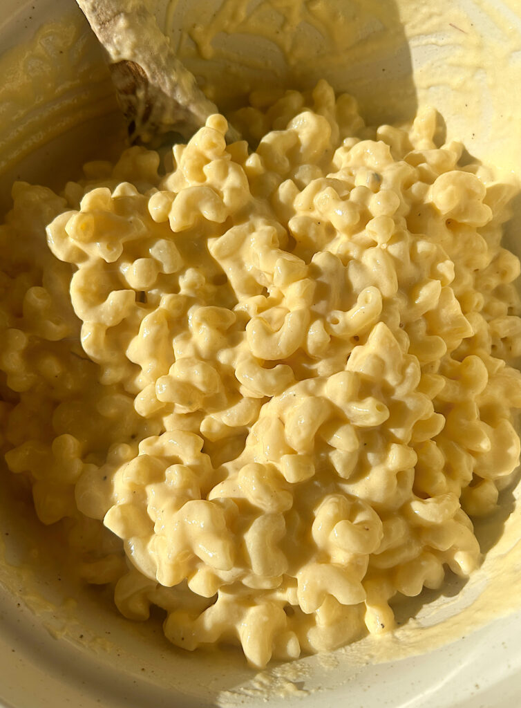 a bow of homemade macaroni and cheese