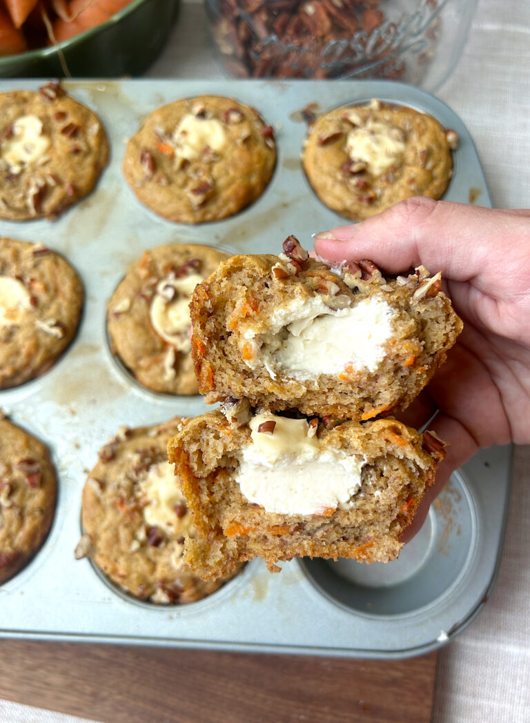Cream Cheese Stuffed Banana Carrot Muffins (GF or Regular)